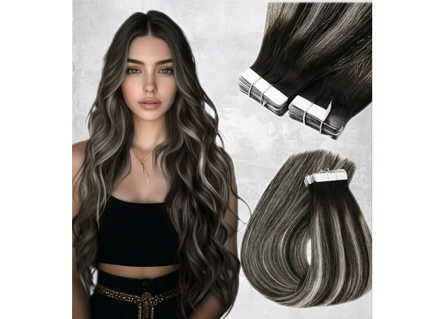Extensii Tape In Balayage B#1B/Grey/#1B
